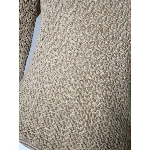 Y2k Vintage Fossil Open Knit Hooded Sweater Sz XS Fitted Boho Neutral Beachy - Picture 3 of 7